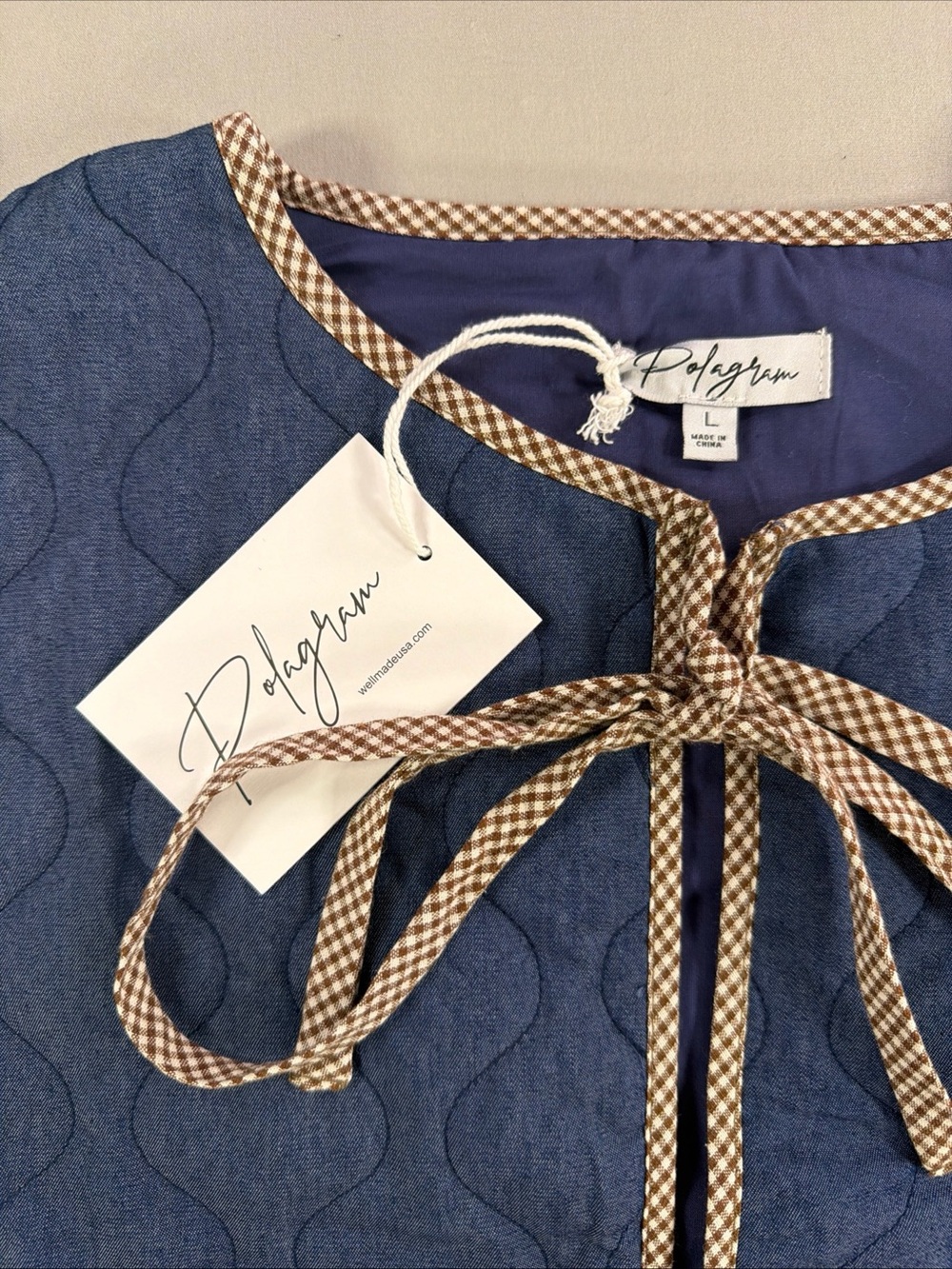 Polagram Blue Quilted Vest with Check Trim - Picture 5 of 14